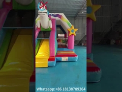 Pvc Plane Aufblasbare Kombinationen Lustiges Farbiges Einhorn Blow Up Sprunghaus Mit Rutsche