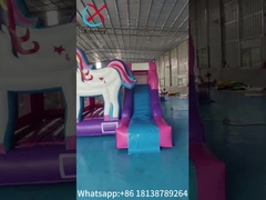 Aufblasbares Schloss Einhorn Zeichentrickfilm Aufblasbares Sprunghaus mit Rutschschieberad für Kinder