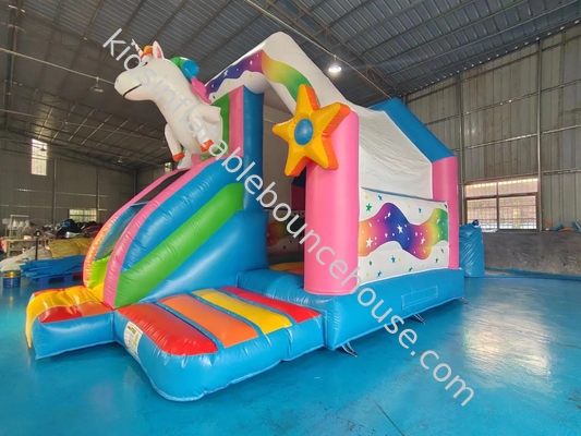 Pvc Plane Aufblasbare Kombinationen Lustiges Farbiges Einhorn Blow Up Sprunghaus Mit Rutsche
