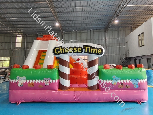 Neues Design PVC aufblasbar Sprungburg Käse Zeit aufblasbar Spaß Stadt mit hoher Rutsche Hinderniskurs zur Vermietung