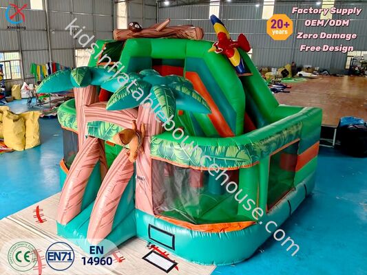 PVC-Dschungel Abenteuer aufblasbares Sprunghaus mit Rutsche Regenwald Affe Palmenbaum Design Kinderparty